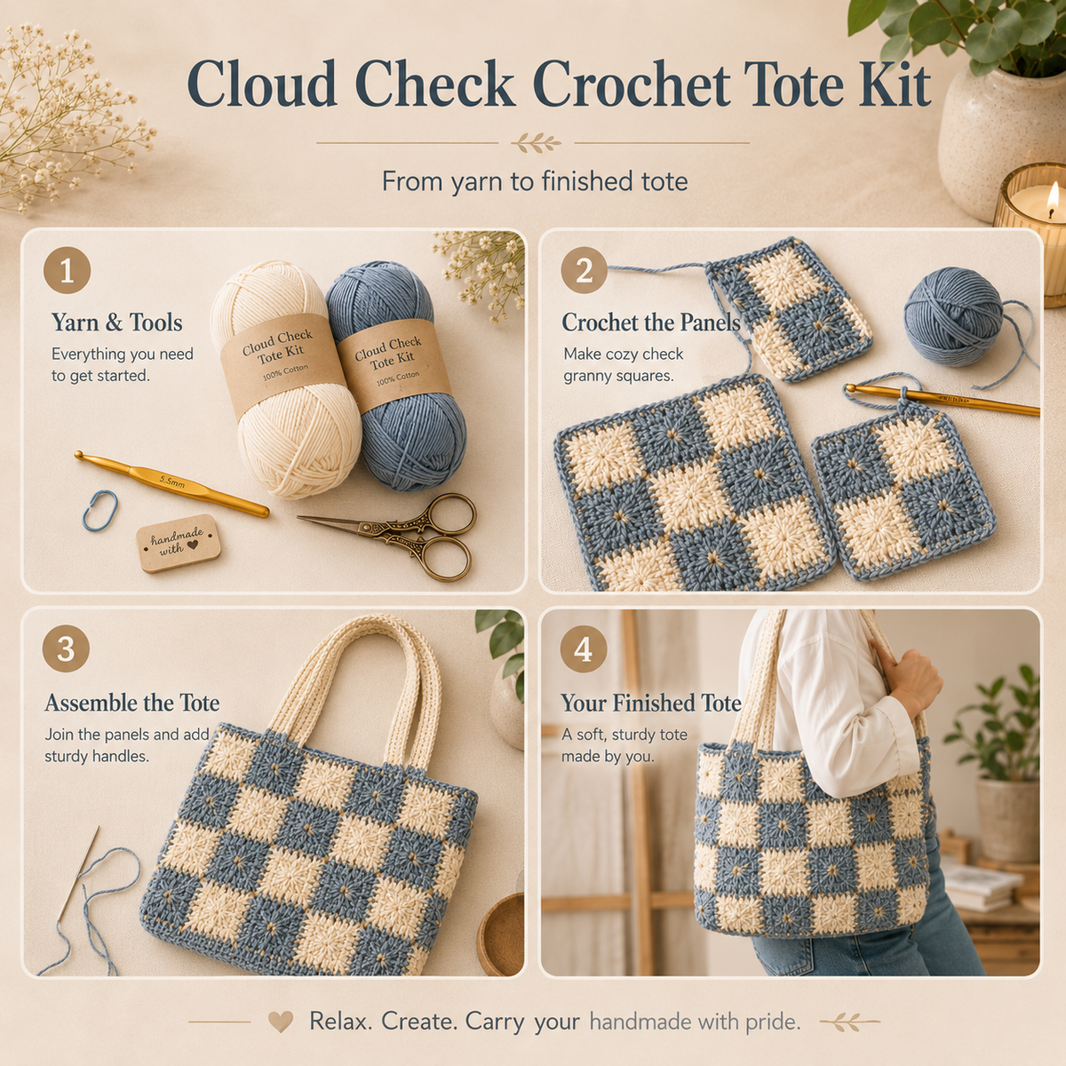 Cloud Check Crochet Tote Kit