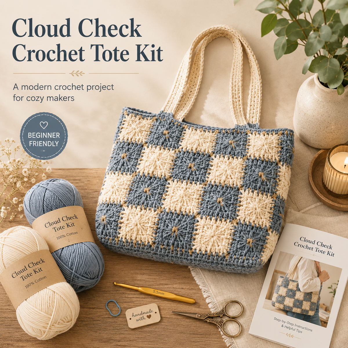 Cloud Check Crochet Tote Kit