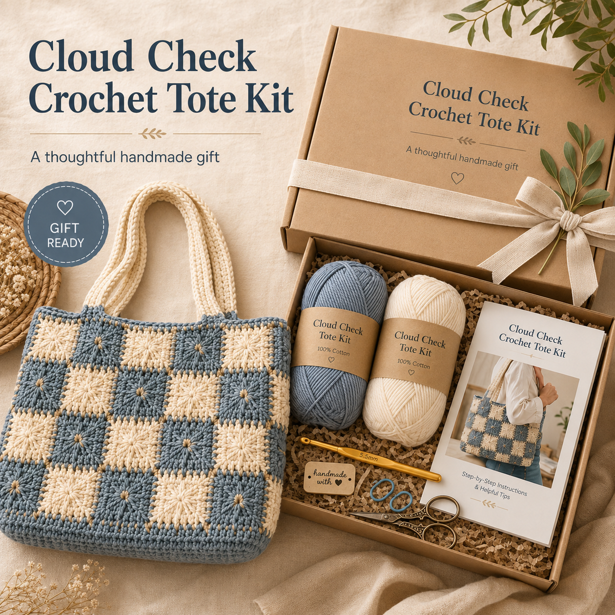 Cloud Check Crochet Tote Kit