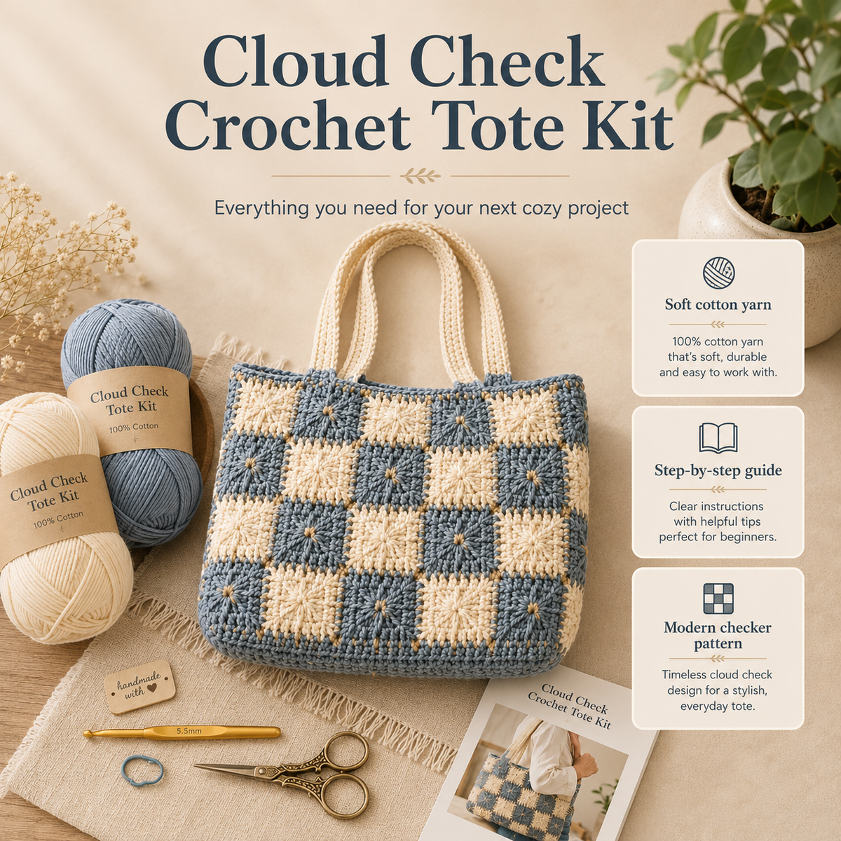 Cloud Check Crochet Tote Kit